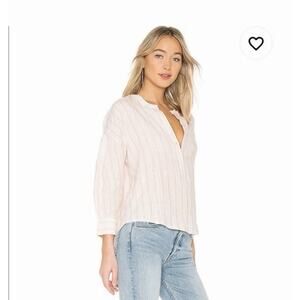 Joie Bekette Peach Striped 100% Linen Blouse Shirt Top Size Small